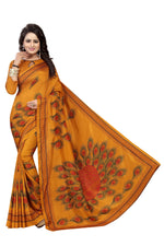 Womens Musturd Color Maalgudi Silk Designer Saree With Blouse