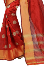 Womens Red Color Satin Poly Silk Saree With Embroidery Work