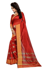 Womens Red Color Satin Poly Silk Saree With Embroidery Work