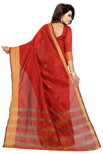 Womens Red Color Satin Poly Silk Saree With Embroidery Work