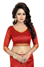 Womens Red Color Satin Poly Silk Saree With Embroidery Work