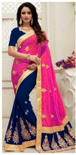 Womens Rani-NavyBlue  Color Georgette And Paper Silk Saree With Blouse