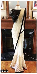 Womens Black Color Nailon Mono Net Saree With Blouse