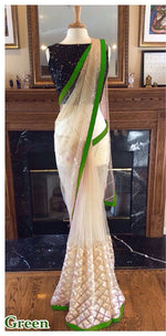 Womens Green Color Nailon Mono Net Saree With Blouse
