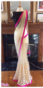 Womens Pink Color Nailon Mono Net Saree With Blouse