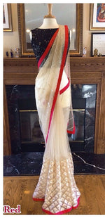 Womens Red Color Nailon Mono Net Saree With Blouse