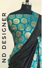 Womens Rama Color Sana Silk Saree With Jacquard Less And Blouse