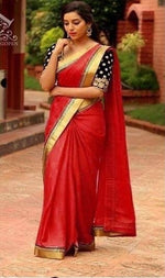 Womens Red Color Pure Silk Saree With Blouse