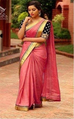 Womens Carrot Color Pure Silk Saree With Blouse