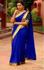 Womens Blue Color Pure Silk Saree With Blouse