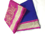 Womens Blue Color Chanderi Cotton Saree With Blouse