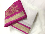 Womens White Color Chanderi Cotton Saree With Blouse