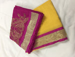 Womens Yellow Color Chanderi Cotton Saree With Blouse