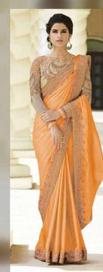 Womens Orange Color Catonic Rangoli Saree With Blouse
