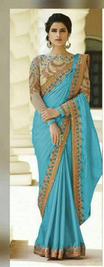 Womens SkyBlue Color Catonic Rangoli Saree With Blouse