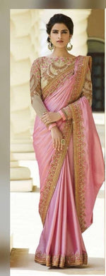Womens Peach Color Catonic Rangoli Saree With Blouse