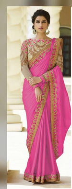 Womens Pink Color Catonic Rangoli Saree With Blouse
