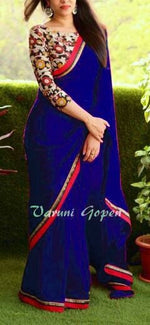 Womens Blue Color Georgette Saree With Blouse