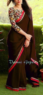 Womens Coffee Color Georgette Saree With Blouse