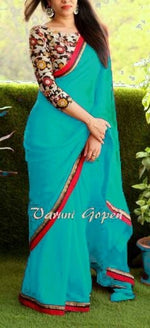 Womens SkyBlue Color Georgette Saree With Blouse