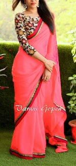 Womens Carrot Color Georgette Saree With Blouse