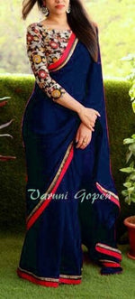 Womens NavyBlue Color Georgette Saree With Blouse