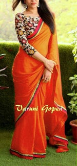 Womens Orange Color Georgette Saree With Blouse