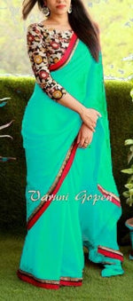 Womens Rama Color Georgette Saree With Blouse