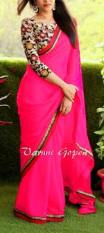Womens Rani Color Georgette Saree With Blouse