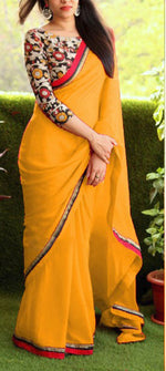 Womens Yellow Color Georgette Saree With Blouse