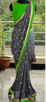 Womens Green Color Georgette Saree With Blouse