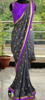 Womens Purple Color Georgette Saree With Blouse