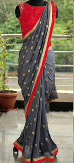 Womens Red Color Georgette Saree With Blouse