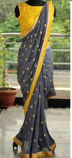 Womens Yellow Color Georgette Saree With Blouse