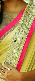 Womens Yellow Color Georgette Saree With Fancy Codding Lace Work