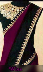 Womens Wine Color Georgette Saree With MirrorBloused Blouse