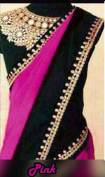 Womens Pink Color Georgette Saree With MirrorBloused Blouse