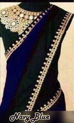 Womens Navy Blue Color Georgette Saree With MirrorBlouse