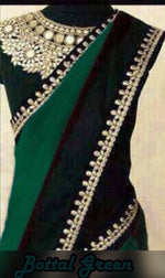Womens Green Color Georgette Saree With MirrorBlouse