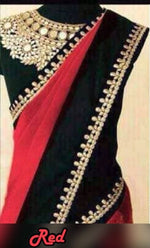 Womens Red  Color Georgette Saree With MirrorBlouse
