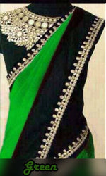 Womens Parrot Color Georgette Saree With MirrorBlouse
