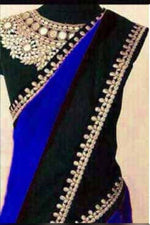Womens Royal Blue Color Georgette Saree With MirrorBlouse