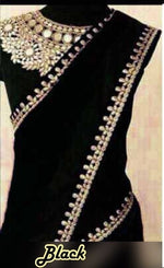 Womens Black Color Georgette Saree With MirrorBlouse