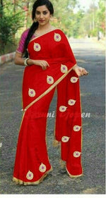 Womens Red Color Chanderi Saree With Blouse