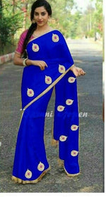 Womens Blue Color Chanderi Saree With Blouse
