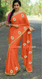 Womens Orange Color Chanderi Saree With Blouse