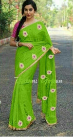Womens Green Color Chanderi Saree With Blouse
