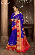 Womens Blue Color Marquriy silk Saree With Blouse