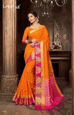 Womens Orange Color Marquriy silk Saree With Blouse
