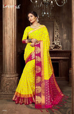Womens Yellow Color Marquriy silk Saree With Blouse